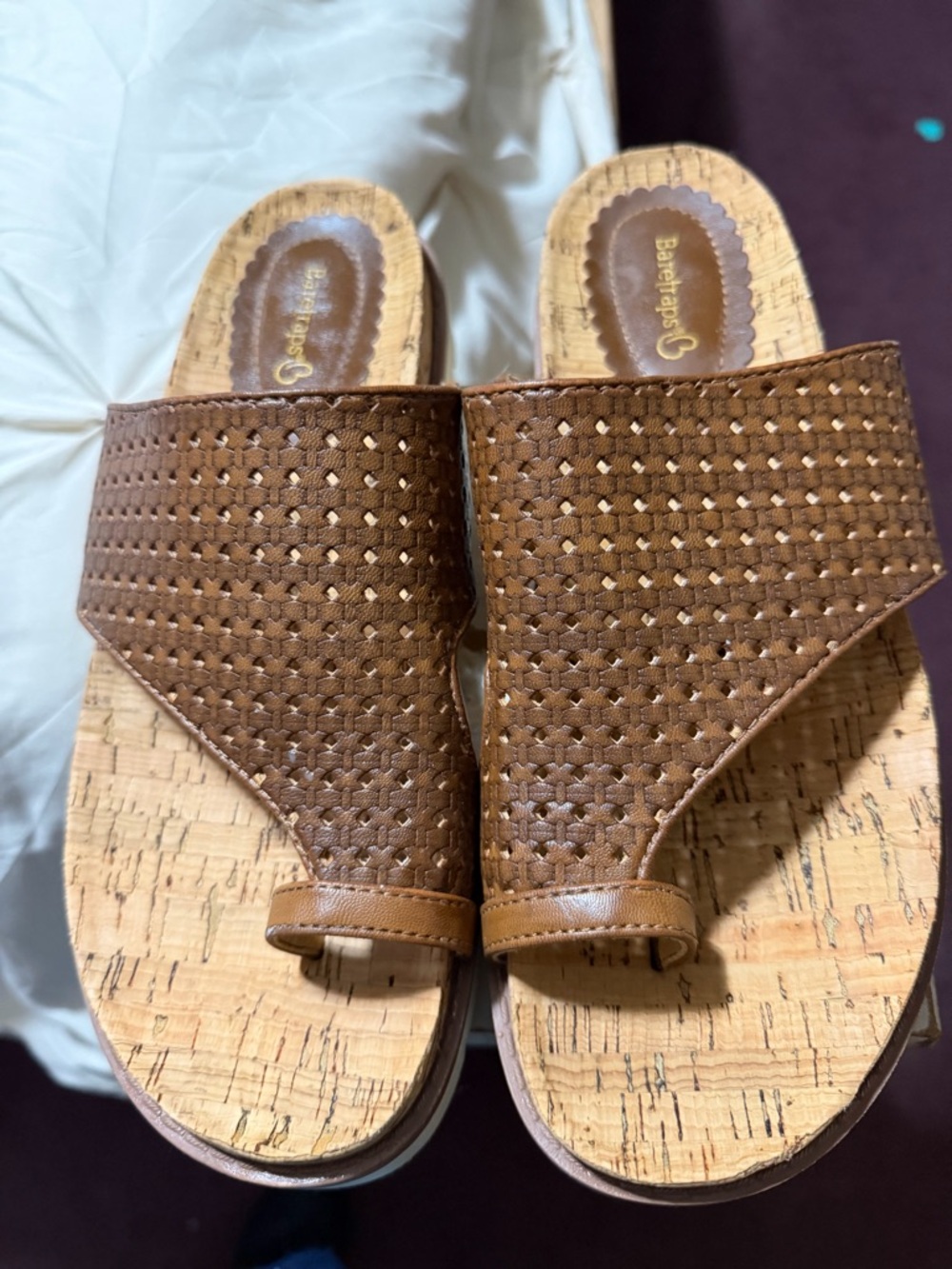 BareTraps Brown Woven Toe-Loop Slide Sandals